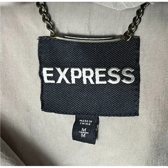 Express Women’s Utility Jacket Size Medium Tan Brown Hooded Full Zip Pockets - Picture 6 of 6